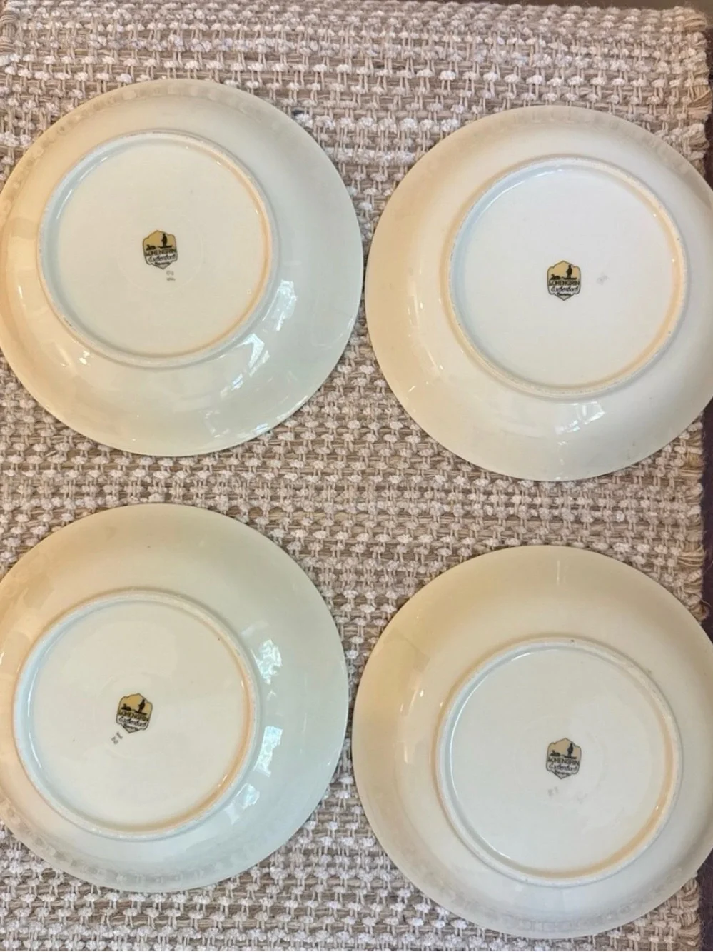 Vintage Bavarian China Dinner Plates - Ivory with Burgundy Accents